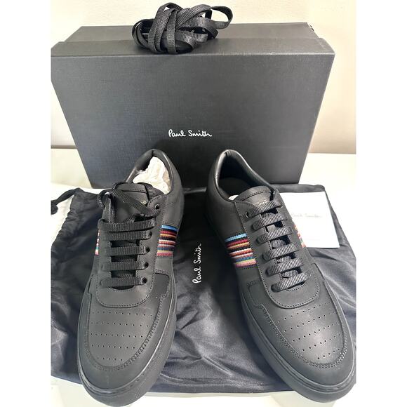 New $475 Paul Smith Fermi Mens Sneakers Signature Stripe Black leather Size 6 main image 7